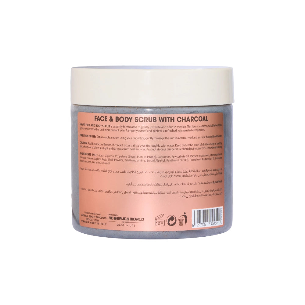 Brightening & Smoothing Face & Body Scrub Infused with Charcoal