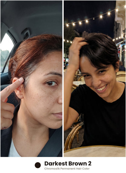 Before and after – Chromosilk Darkest Brown 2