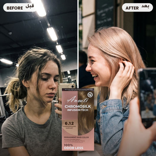 Before and after – Chromosilk Champagne Blond 6.12