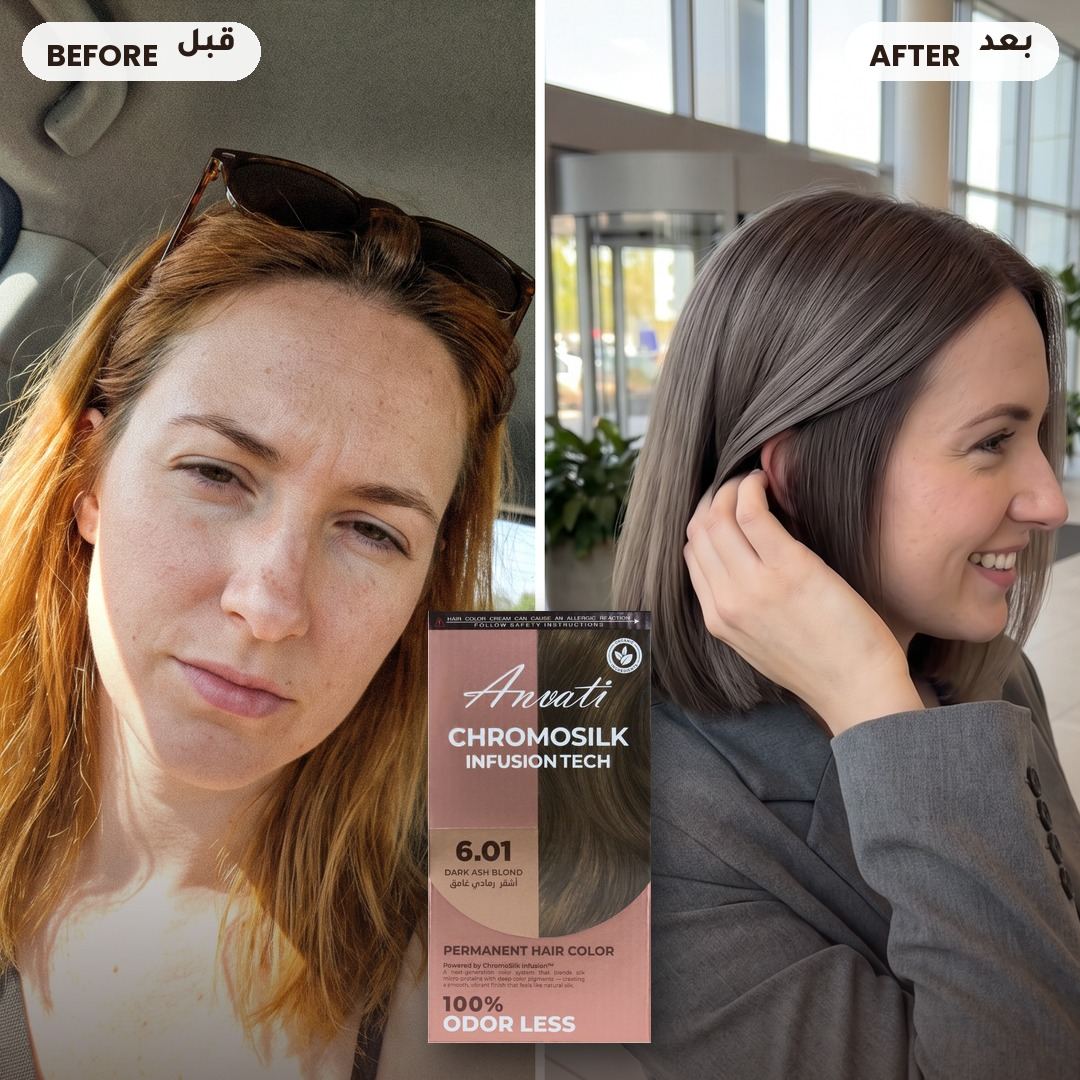 Before and after – Chromosilk Dark Ash Blond 6.01