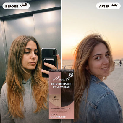 Before and after – Chromosilk Dark Blond 6