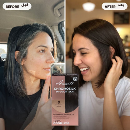 Before and after – Chromosilk Dark Brown 3