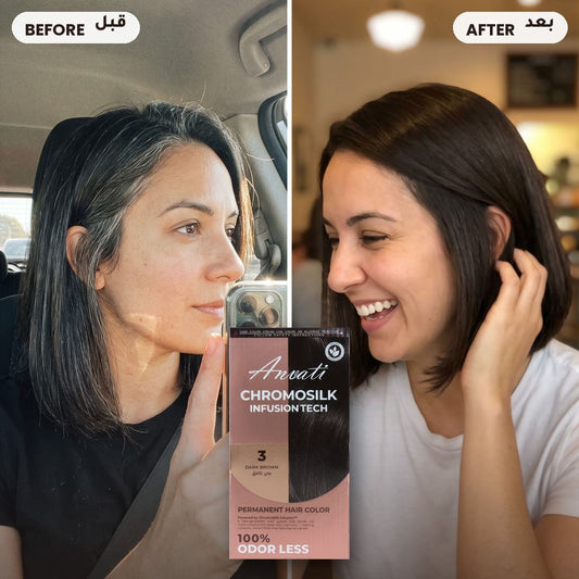 Before and after – Chromosilk Dark Brown 3