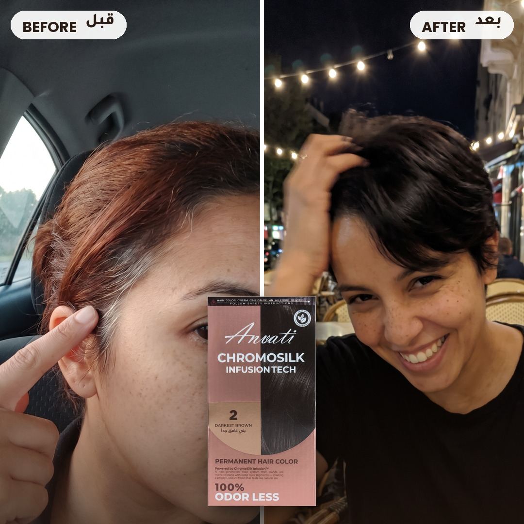Before and after – Chromosilk Darkest Brown 2