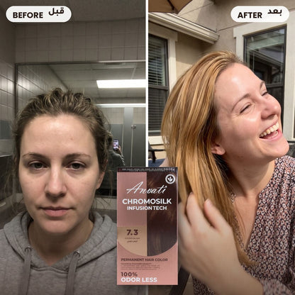 Before and after – Chromosilk Golden Blond 7.3