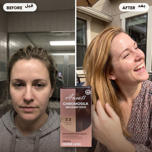 Before and after – Chromosilk Golden Blond 7.3