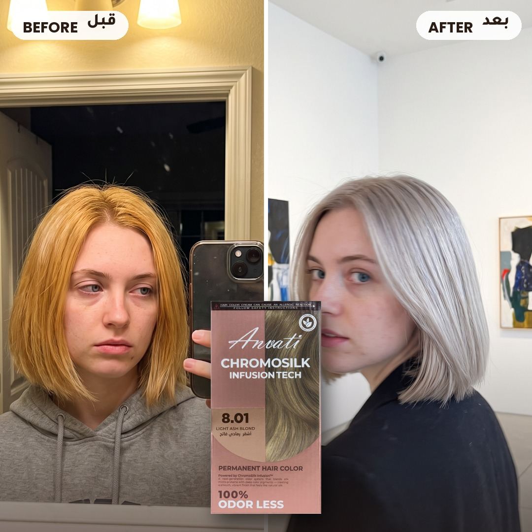 Before and after – Chromosilk Light Ash Blond 8.01