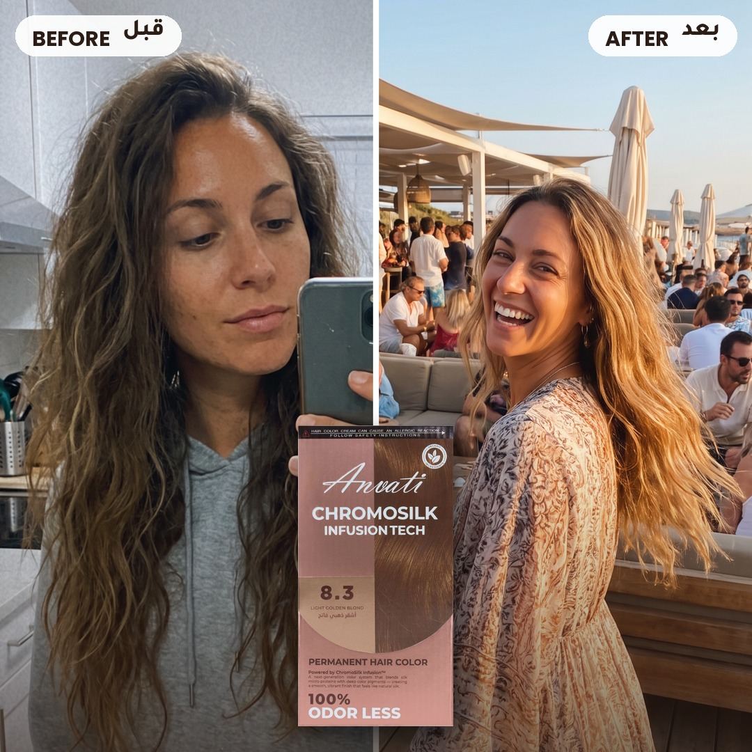 Before and after – Chromosilk Light Golden Blond 8.3