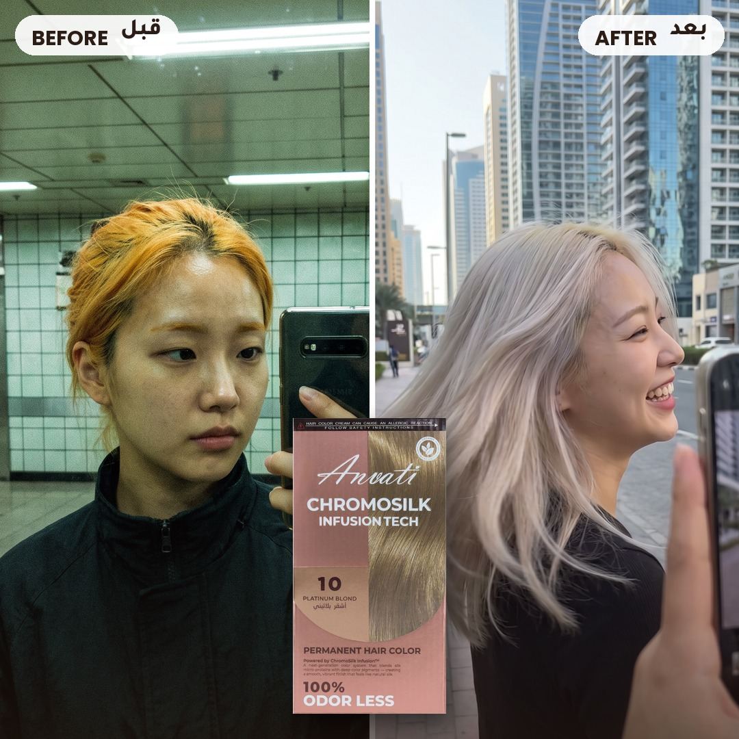 Before and after – Chromosilk Platinum Blond 10