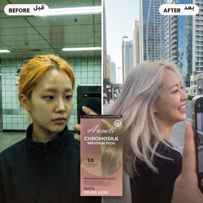 Before and after – Chromosilk Platinum Blond 10