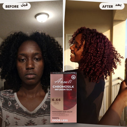 Chromosilk Ruby Red 6.66 – before and after with the box