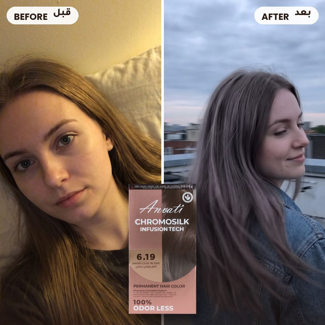 Before and after – Chromosilk Smoky Lilac Blond 6.19