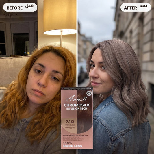 Before and after – Chromosilk Smoky Truffle 7.10