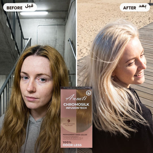 Before and after – Chromosilk Very Light Blond 9