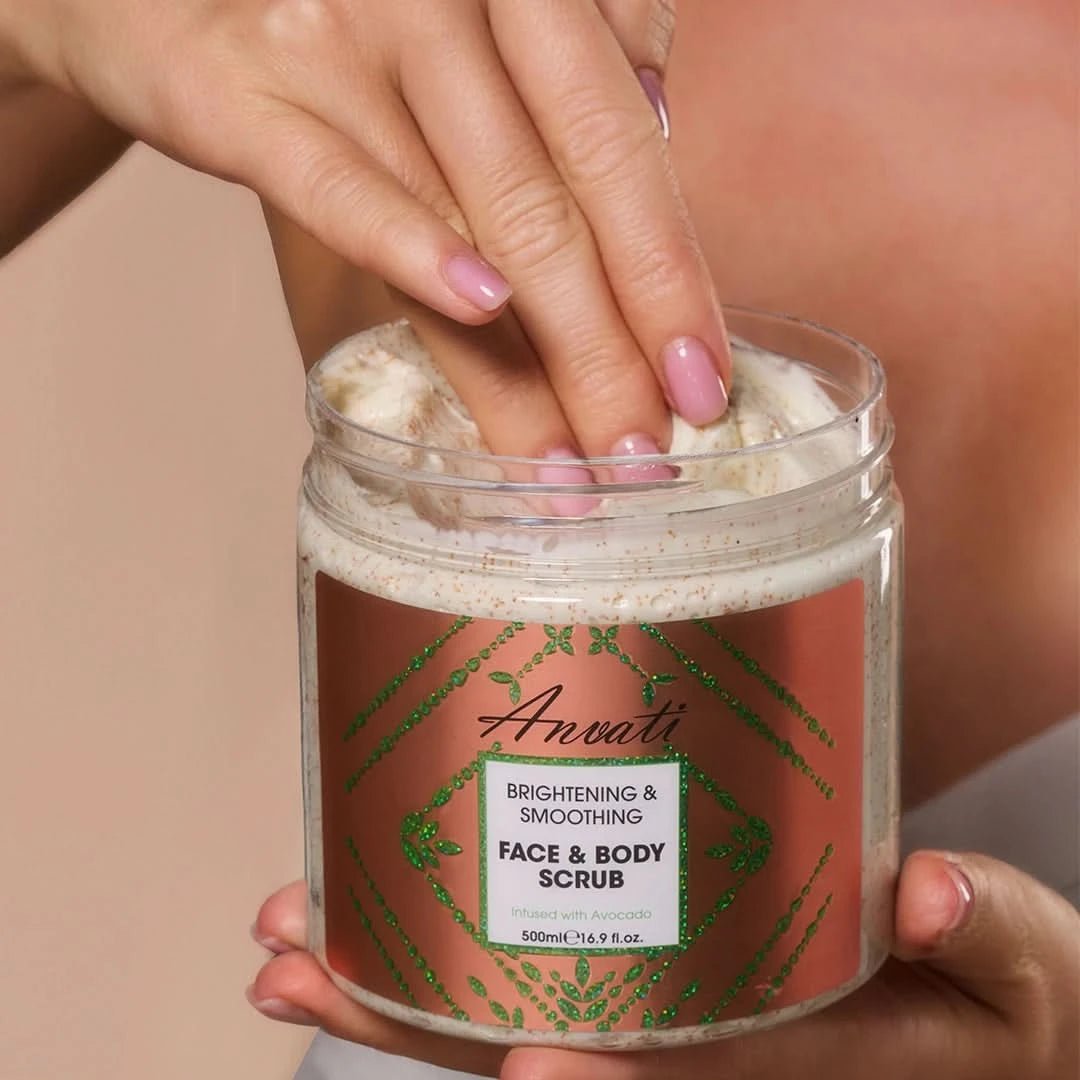 Brightening & Smoothing Face & Body Scrub Infused with Avocado - Anvati Beauty