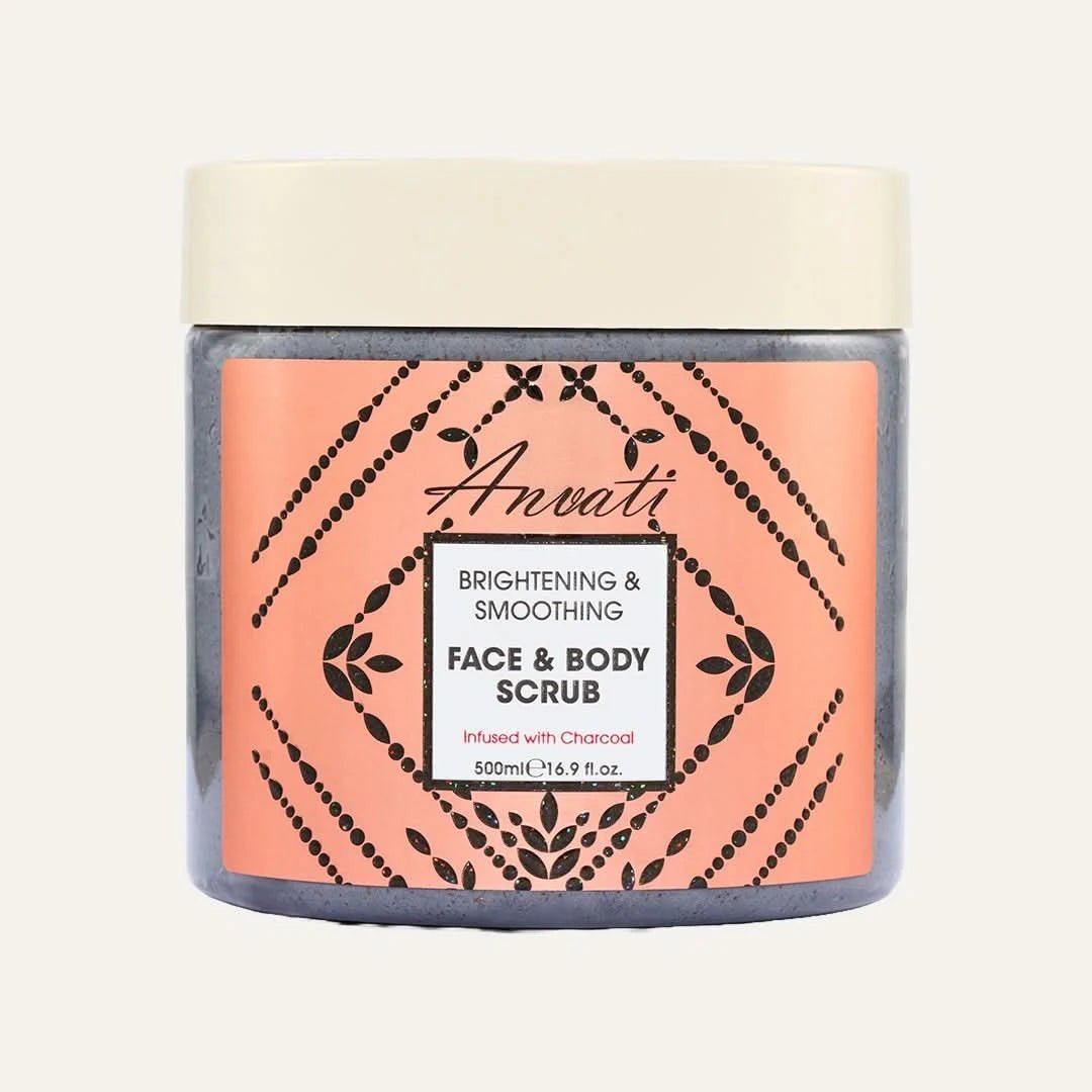 Brightening & Smoothing Face & Body Scrub Infused with Charcoal - Anvati Beauty