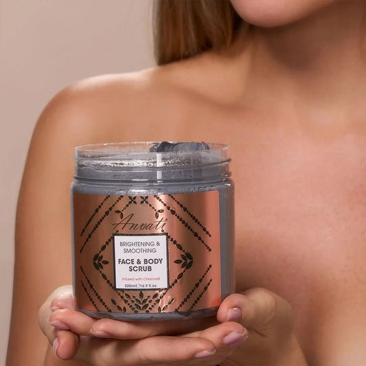 Brightening & Smoothing Face & Body Scrub Infused with Charcoal - Anvati Beauty
