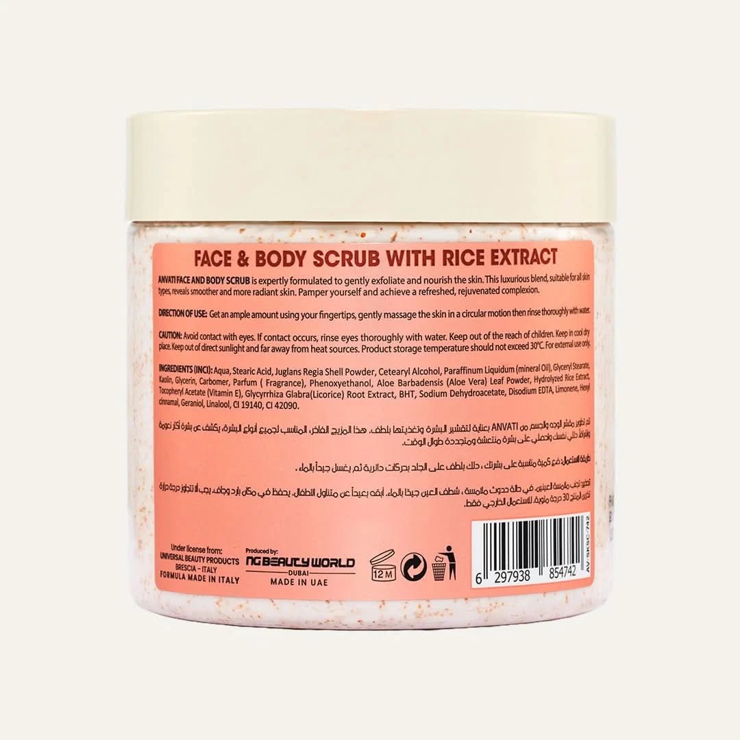 Brightening & Smoothing Face & Body Scrub Infused with Rice Extract - Anvati Beauty